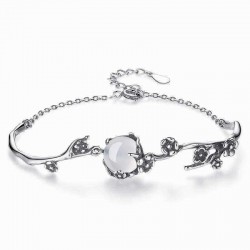 S925 Silver Elegant Chain Bracelets White Gold Plum Blossom Plant Bracelet Fashion Jewelry for Women