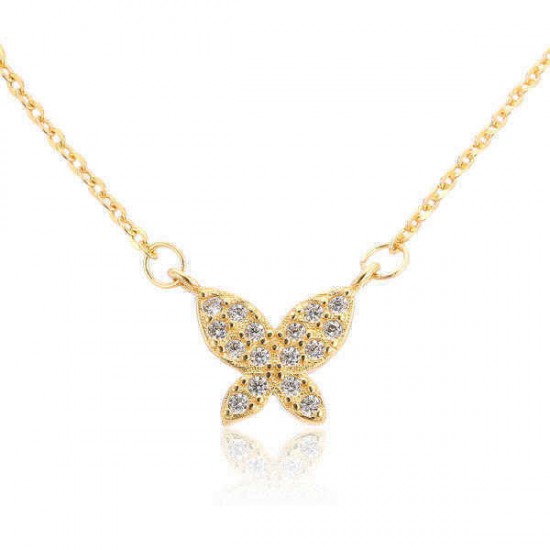 S925 Silver Micro Rhinestone All-match Butterfly Clavicle Necklace