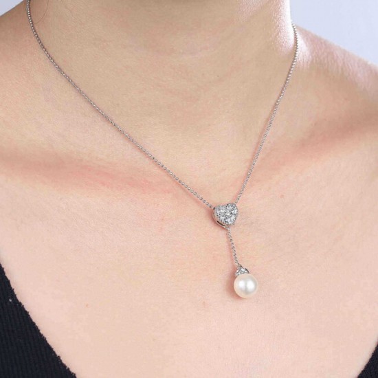 SIlver Crystal Rhinestone Heart Letter Moon Clavicle Women Necklace Chain