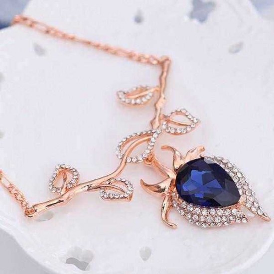 Sapphires Jewelry Set Alloy Leave Rhinestone Earrings Necklaces