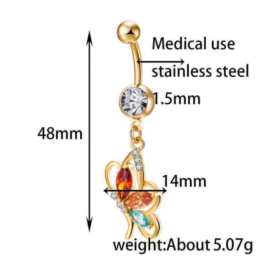 Sexy Butterfly Belly Rings Fashion Body Jewelry Colorful Rhinestone Zirconia Piercing Ring For Women