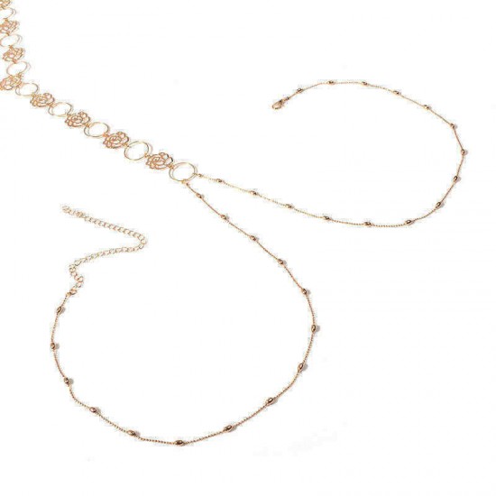 Sexy Hollow Rose Metal Body Chain Elegant Long Necklace Party Jewelry