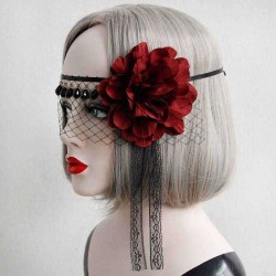 Sexy Mask Crystal Black Lace Gauze Red Flower Ribbon Masks Halloween For Women