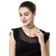 Shiny Eight Rhinestones Long Pendant Punk Black Choker Leather Clavicle Elegant Necklace for Women