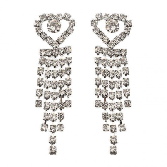 Shiny Rhinestone Long Earrings Heart Round Eye Irregular Shape Ear Stud