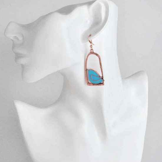 Silver Drop Earrings Blue Grey Bird Birdcage Pendants Fashion Asymmetric Women Earring