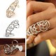 Silver Gold Plated Crystal Rhinestone Flower Hollow Joint Knuckle Ring