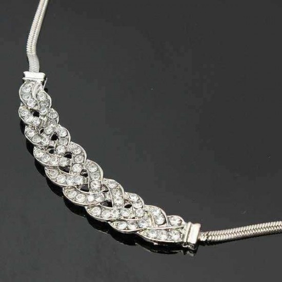 Silver Gold Plated Rhinestone Twisty Snake Chain Pendant Necklace