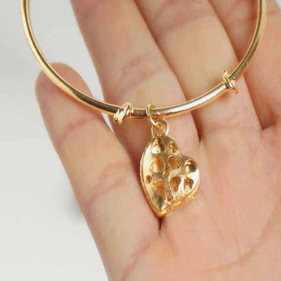 Silver Gold Rhinestone Love Heart Pendant Alloy Bangle Bracelet Women Jewelry