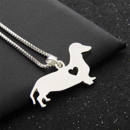 Silver Love Dog Heart Pendant Charm Women Necklace Chain