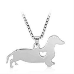 Silver Love Dog Heart Pendant Charm Women Necklace Chain