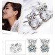 Silver Plated Cute Crystal Owl Ear Stud Earrings For Women