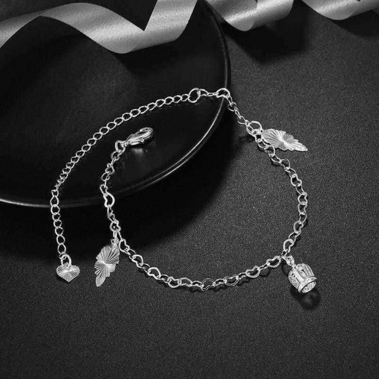 Silver Plated Heart Chain Crown Pendant Irregular Plate Anklet Women Jewelry