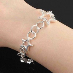 Silver Plated Hollow Stars Chain Charm Bracelet For Women