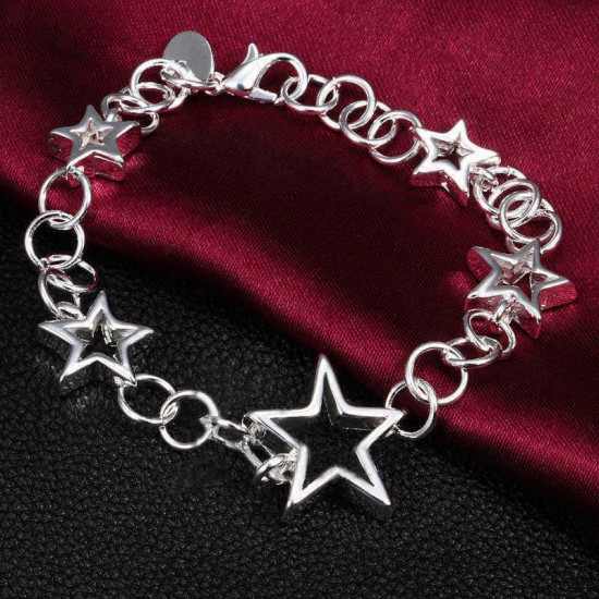 Silver Plated Hollow Stars Chain Charm Bracelet For Women