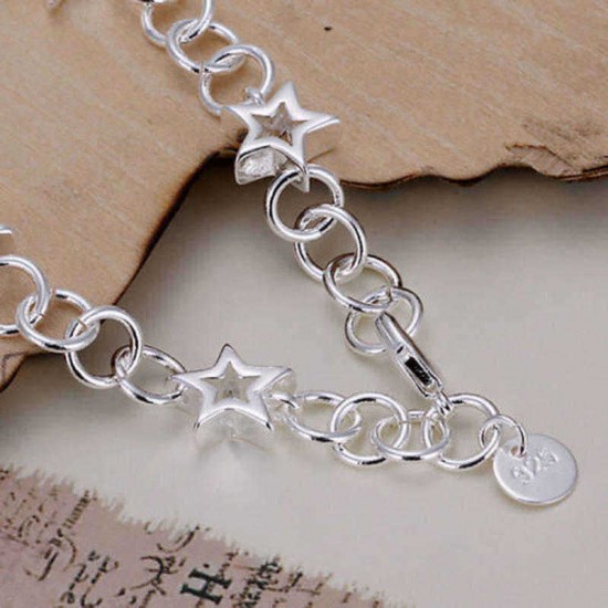 Silver Plated Hollow Stars Chain Charm Bracelet For Women