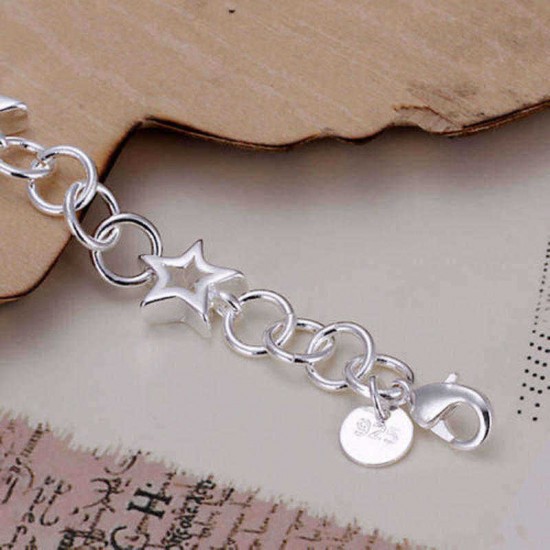 Silver Plated Hollow Stars Chain Charm Bracelet For Women