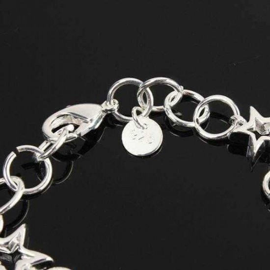 Silver Plated Hollow Stars Chain Charm Bracelet For Women