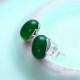 Silver Plated Lady Round Green Agate Earrings Elegant Gemstone Ear Stud Chinese Style for Women