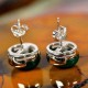 Silver Plated Lady Round Green Agate Earrings Elegant Gemstone Ear Stud Chinese Style for Women