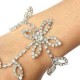 Silver Plated Leaves Rhinestone Ring Bracelet Crystal Metal Chain