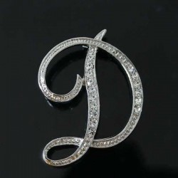 Silver Plated Rhinestone English Letters Brooch For Women