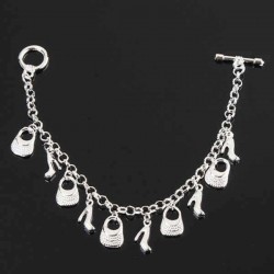 Silver Plated Shoes Bags Chain Pendant Bracelet Women Jewelry