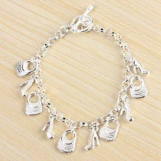 Silver Plated Shoes Bags Chain Pendant Bracelet Women Jewelry