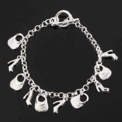 Silver Plated Shoes Bags Chain Pendant Bracelet Women Jewelry