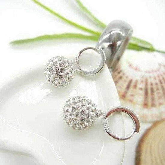 Silver Plated Zircon Ball Dangle Drop Hoop Earrings Women Jewelry