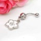 Silver Rhinestone Flower Petal Navel Bar Belly Ring Body Jewelry