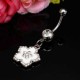 Silver Rhinestone Flower Petal Navel Bar Belly Ring Body Jewelry