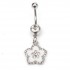 Silver Rhinestone Flower Petal Navel Bar Belly Ring Body Jewelry