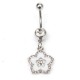 Silver Rhinestone Flower Petal Navel Bar Belly Ring Body Jewelry