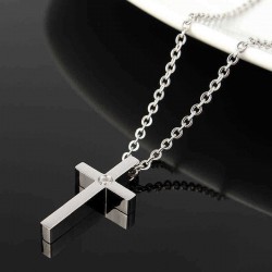 Silver Smooth Simple Cross O Shape Necklace Chain Couple Gifts For Women Men