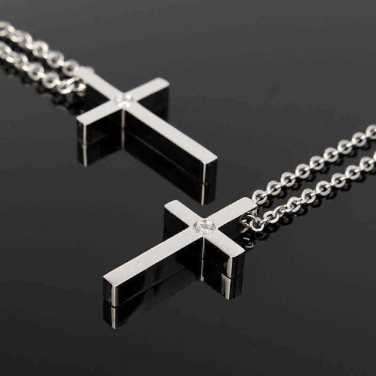 Silver Smooth Simple Cross O Shape Necklace Chain Couple Gifts For Women Men