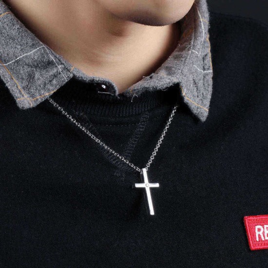 Silver Smooth Simple Cross O Shape Necklace Chain Couple Gifts For Women Men