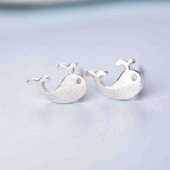 Silver Sweet Little Whale Ear Stud Earrings For Women