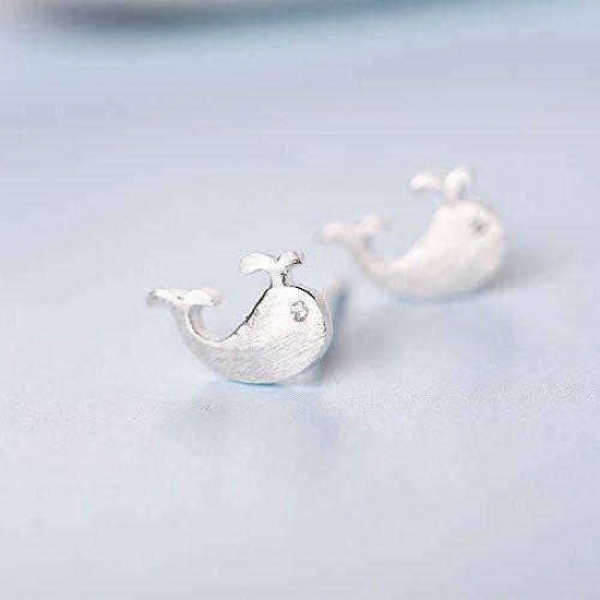 Silver Sweet Little Whale Ear Stud Earrings For Women