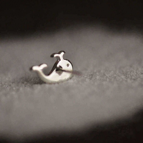 Silver Sweet Little Whale Ear Stud Earrings For Women