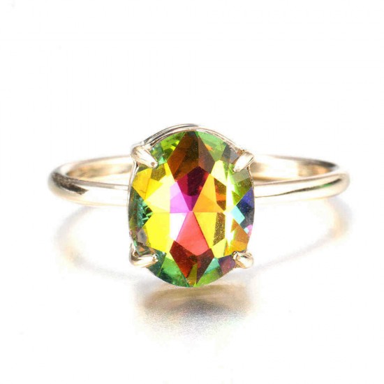 Simple Adjustable Crystal Open Ring Colorful Gemstone Gold Band Engagement Bridal Jewelry for Women