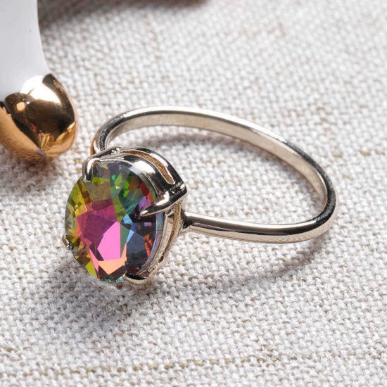 Simple Adjustable Crystal Open Ring Colorful Gemstone Gold Band Engagement Bridal Jewelry for Women