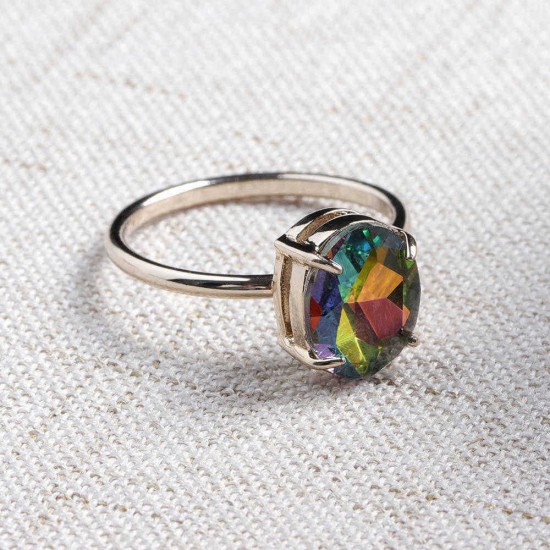 Simple Adjustable Crystal Open Ring Colorful Gemstone Gold Band Engagement Bridal Jewelry for Women