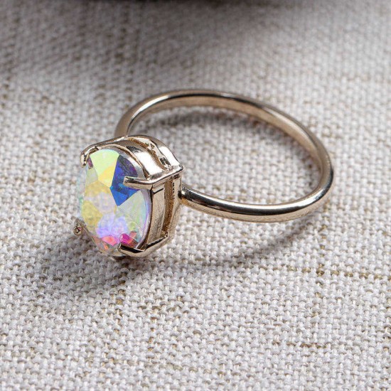 Simple Adjustable Crystal Open Ring Colorful Gemstone Gold Band Engagement Bridal Jewelry for Women