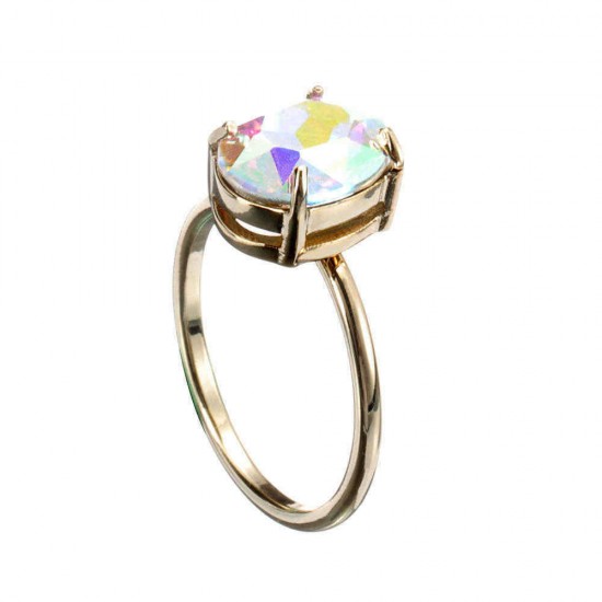 Simple Adjustable Crystal Open Ring Colorful Gemstone Gold Band Engagement Bridal Jewelry for Women