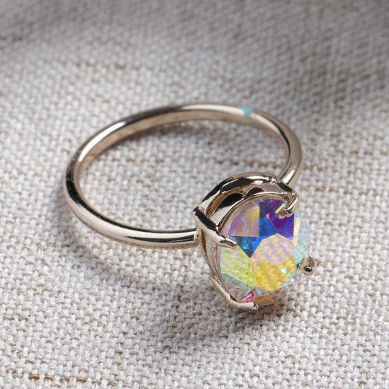 Simple Adjustable Crystal Open Ring Colorful Gemstone Gold Band Engagement Bridal Jewelry for Women