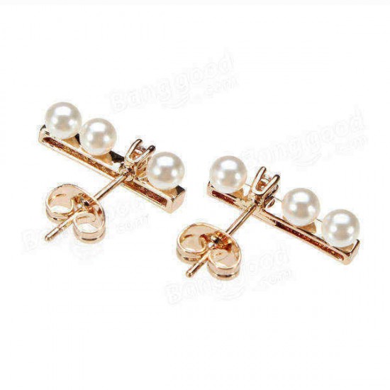 Simple Rhinestone Crystal Pearl Ear Stud Earrings Gold Silver Plated