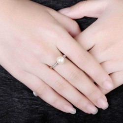 Simple Rose Gold Pearl Rhinestone Ring Gift For Women