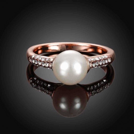 Simple Rose Gold Pearl Rhinestone Ring Gift For Women