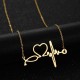 Simple Stainless Steel Heartbeat Electrocardiogram Heart Pendant Chain Necklace for Women